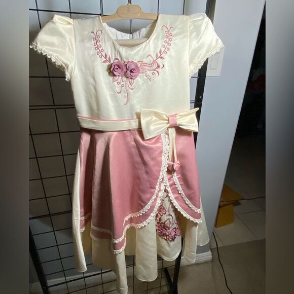Other - Girl’s pink and cream party dress with flower details EUC
